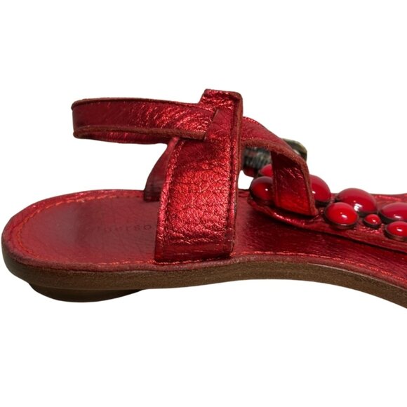 Sigerson Morrison Red Beaded Leather Sandals – Size 8.5 - Picture 6 of 13